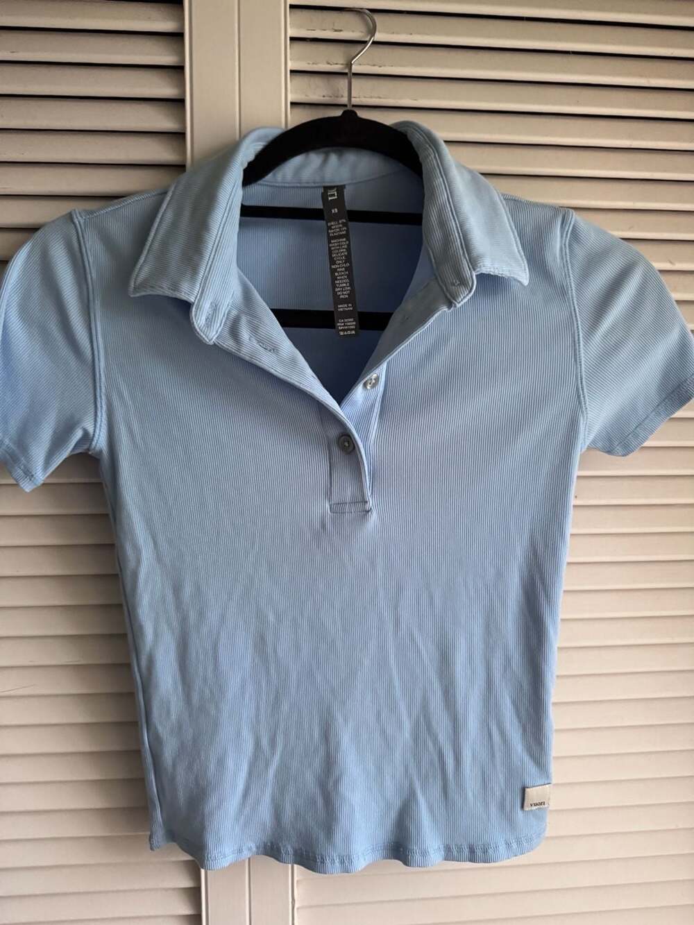 Vuori Womens XS Ribbed Short Sleeve Polo Shirt Light Blue